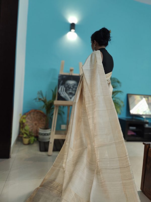 Beige Premium Tussar Silk Saree
