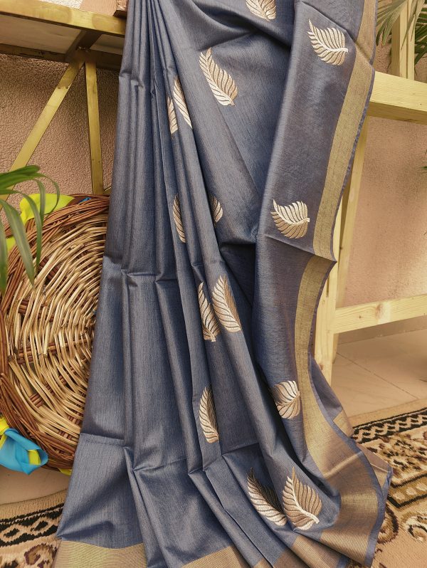Grey Munga Tussar Silk Saree