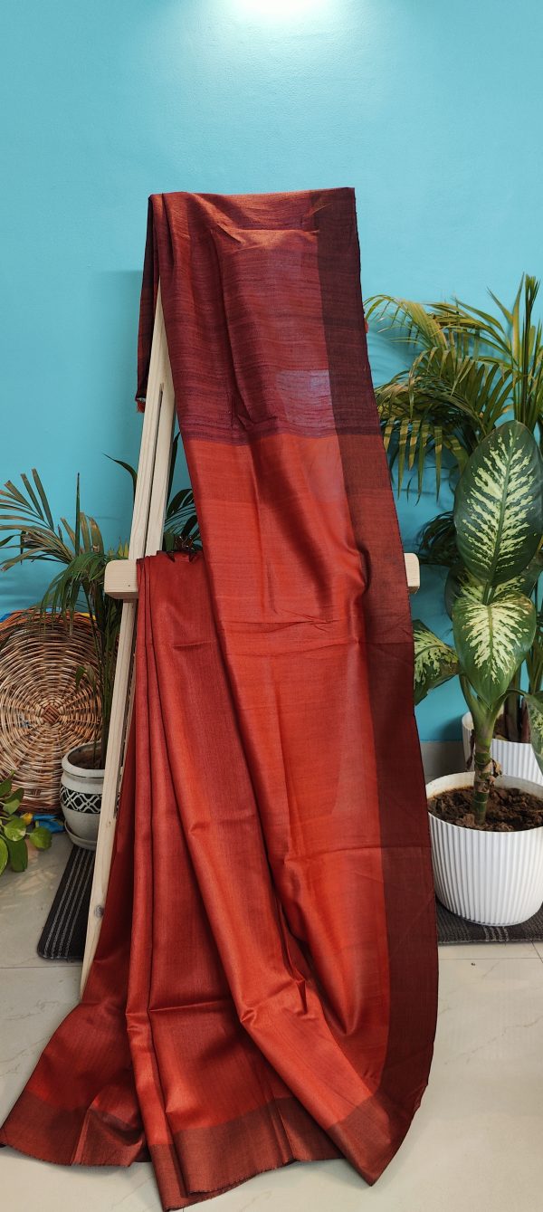 Maroon Plain Tussar Silk Saree